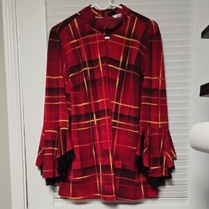 Peter Nygard Red and Yellow Plaid Top